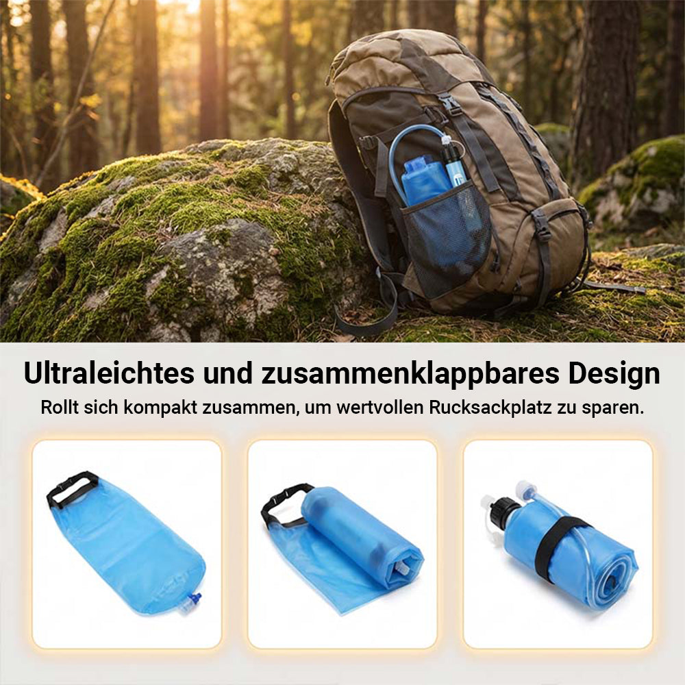 Tragbares Schwerkraft-Wasserfiltersystem – 3.79L/6L Outdoor-Wasserbeutel – Ideal für Camping, Wandern & Notfallvorsorge