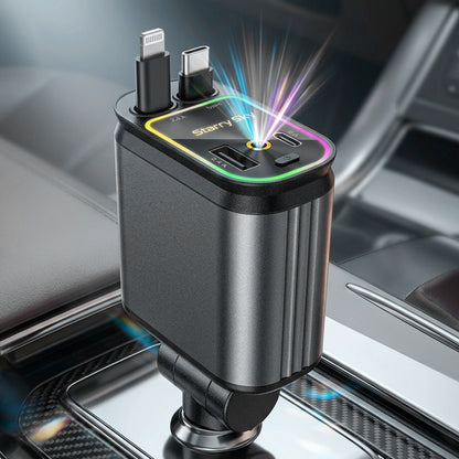 4-in-1 Auto-Schnellladegerät✨80cm Retractable Kabel & LED-Sternenhimmel– Passend für alle Fahrzeugtypen