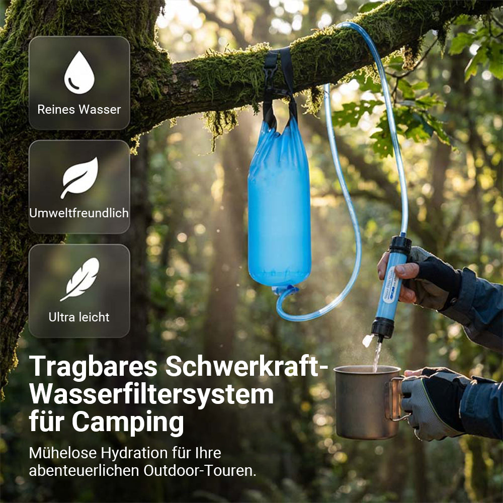Tragbares Schwerkraft-Wasserfiltersystem – 3.79L/6L Outdoor-Wasserbeutel – Ideal für Camping, Wandern & Notfallvorsorge