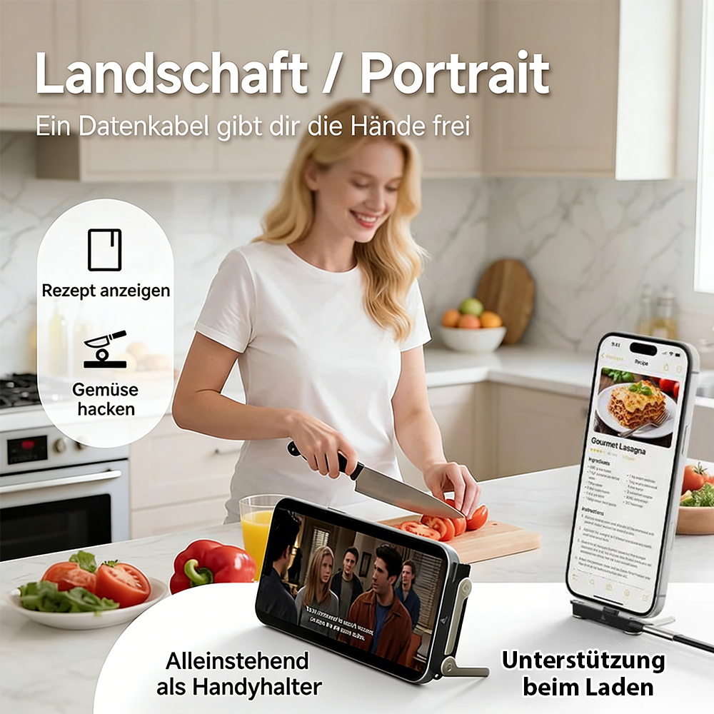 Tinycarry® 240W SuperCharge 360° drehbare unsichtbare Halterung, abnehmbares 2‑in‑1 Ladekabel, Zinklegierung & Silikon, Type‑C Kabel, kompatibel mit Apple und Samsung, unverzichtbar für Gaming, Büro und Auto up