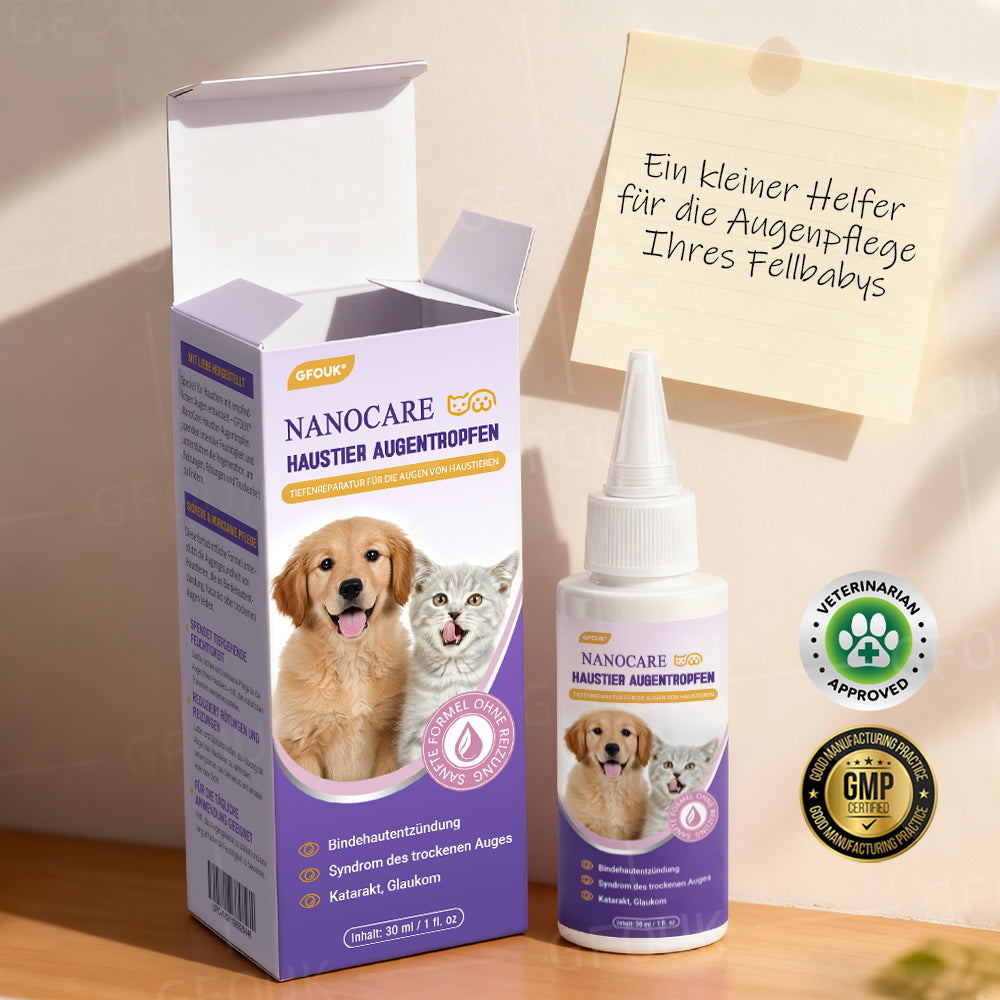 👩‍⚕️ GFOUK® NanoCare Haustier Augentropfen ☑️ Linder bei Bindehautentzündung, trockenen Augen, Katarakten und Keratitis🐱