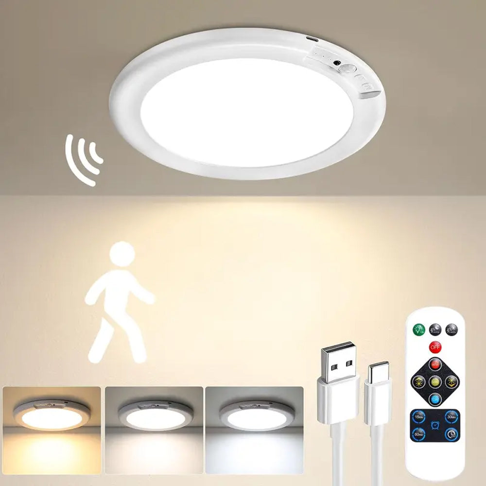 2026 Modell: Magnetische Sensor-Deckenleuchte – Wiederaufladbar & mit Fernbedienung✨Kabellose Montage für Schrank, Bad, Flur und Treppen