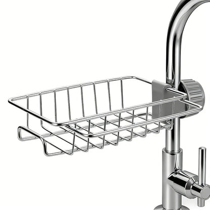 3-in-1 Küchen-Organizer für den Wasserhahn – Schwammhalter (passend für Scrub Daddy), Spülbürstenhalter & Seifenschale aus rostfreiem Edelstahl