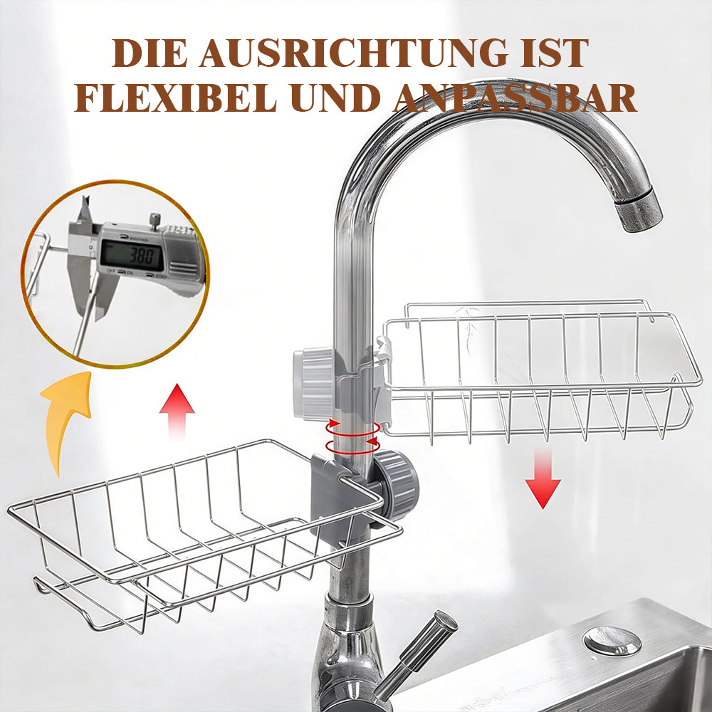 3-in-1 Küchen-Organizer für den Wasserhahn – Schwammhalter (passend für Scrub Daddy), Spülbürstenhalter & Seifenschale aus rostfreiem Edelstahl