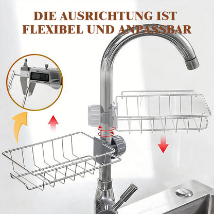 3-in-1 Küchen-Organizer für den Wasserhahn – Schwammhalter (passend für Scrub Daddy), Spülbürstenhalter & Seifenschale aus rostfreiem Edelstahl