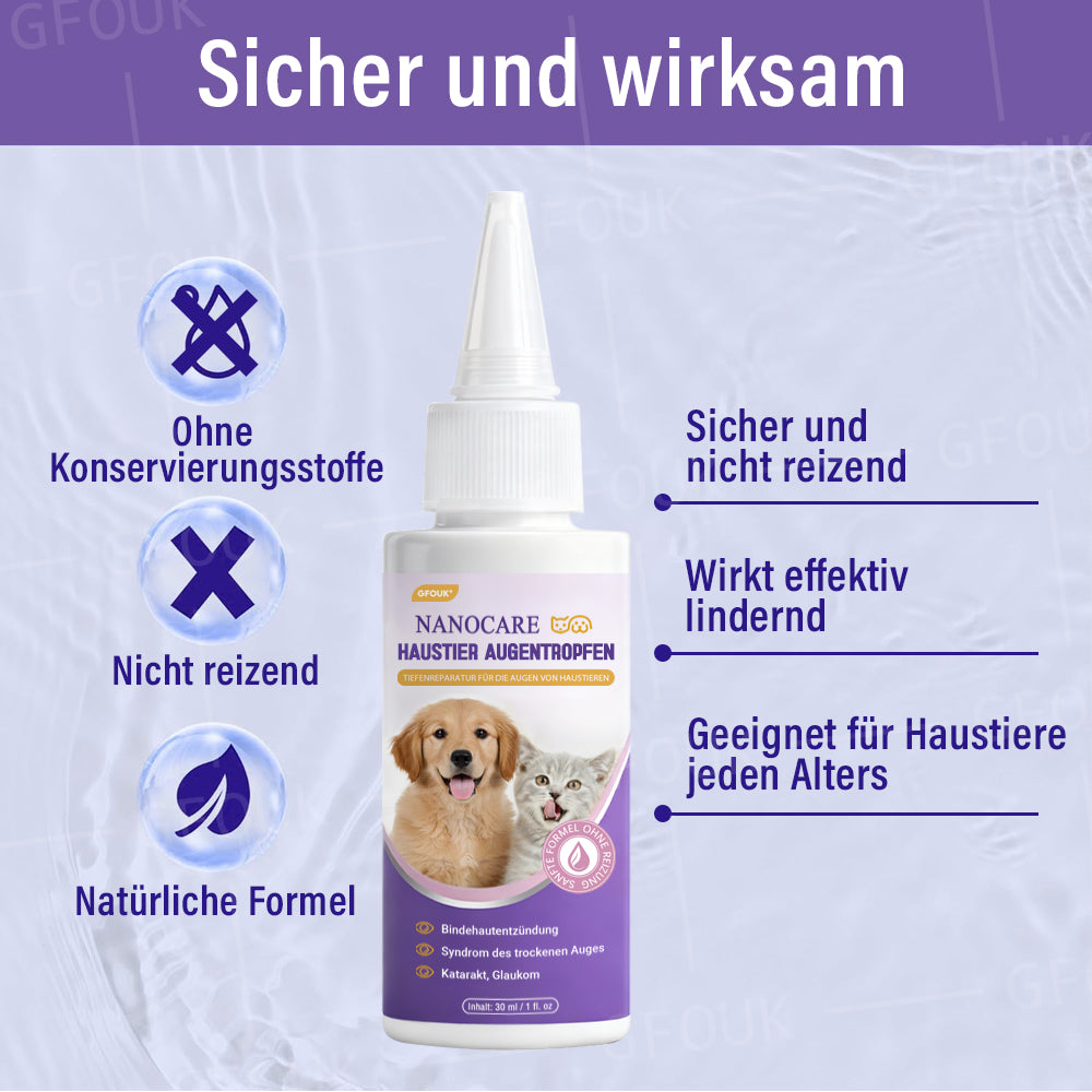 👩‍⚕️ GFOUK® NanoCare Haustier Augentropfen ☑️ Linder bei Bindehautentzündung, trockenen Augen, Katarakten und Keratitis🐱