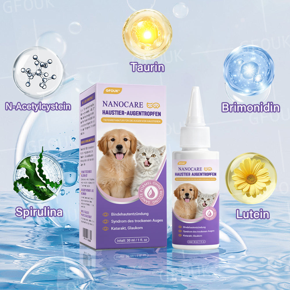 👩‍⚕️ GFOUK® NanoCare Haustier Augentropfen ☑️ Linder bei Bindehautentzündung, trockenen Augen, Katarakten und Keratitis🐱
