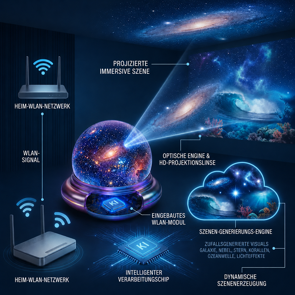 🔮 Nachtlicht-Projektor – intelligenter holografischer Sternenprojektor up