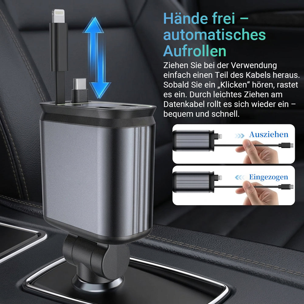 4-in-1 Auto-Schnellladegerät✨80cm Retractable Kabel & LED-Sternenhimmel– Passend für alle Fahrzeugtypen