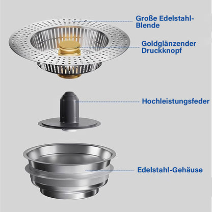 3-in-1 Edelstahl Küchenspülen-Sieb ✨Ideal zum Filtern, Stauen und Stoppen von Gerüchen