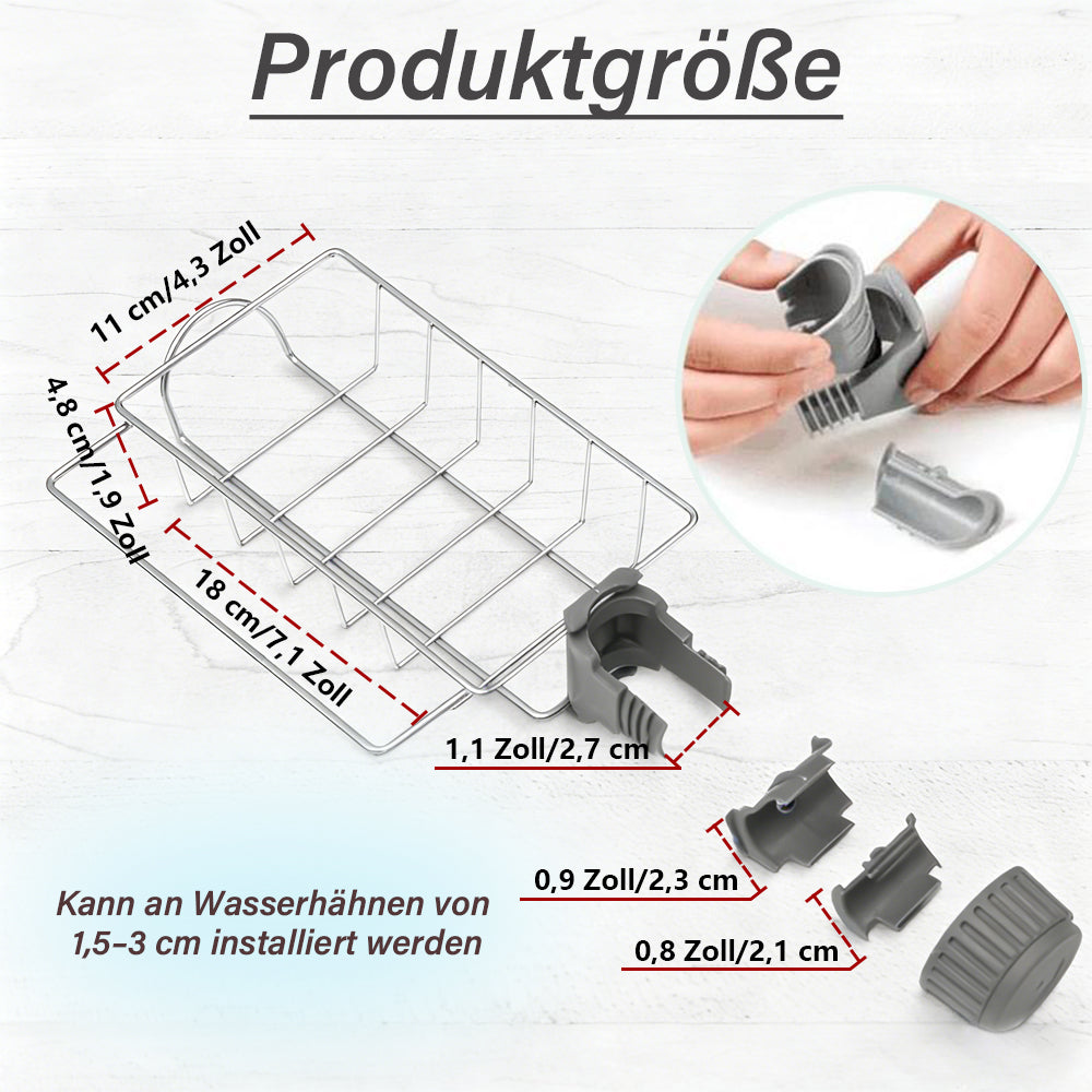 3-in-1 Küchen-Organizer für den Wasserhahn – Schwammhalter (passend für Scrub Daddy), Spülbürstenhalter & Seifenschale aus rostfreiem Edelstahl