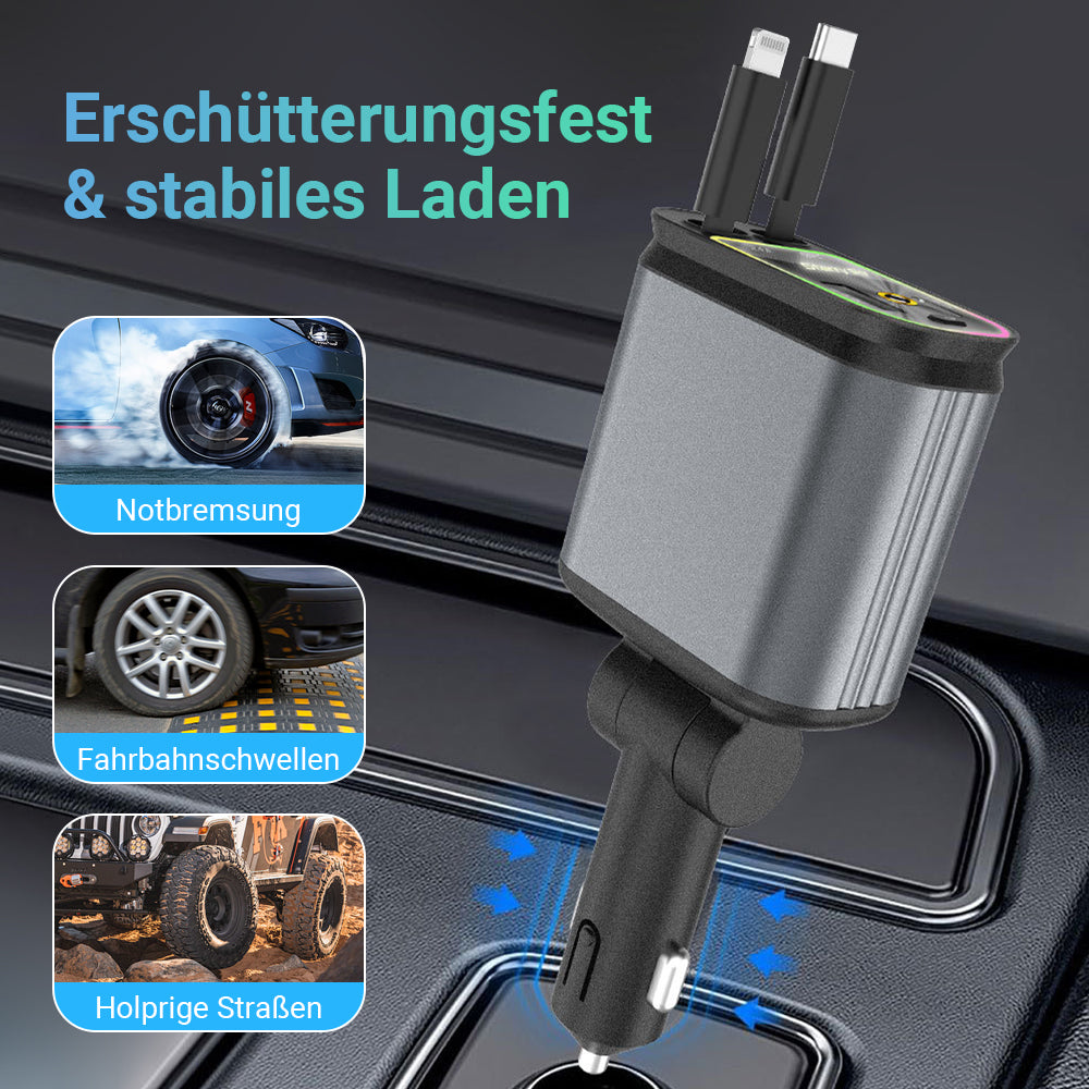 4-in-1 Auto-Schnellladegerät✨80cm Retractable Kabel & LED-Sternenhimmel– Passend für alle Fahrzeugtypen