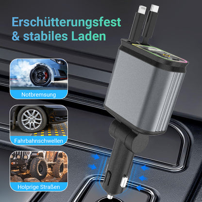 4-in-1 Auto-Schnellladegerät✨80cm Retractable Kabel & LED-Sternenhimmel– Passend für alle Fahrzeugtypen